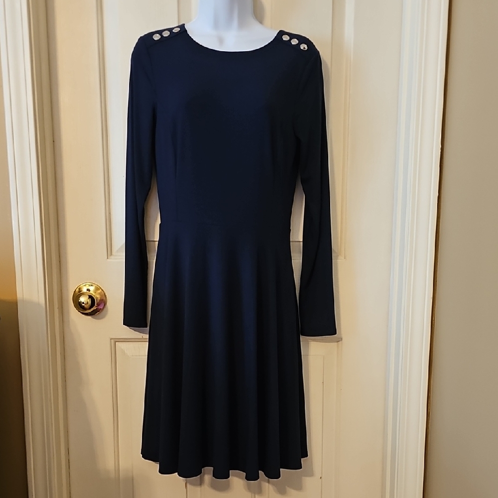 White House Black Market Navy Long Sleeve A-line Dress